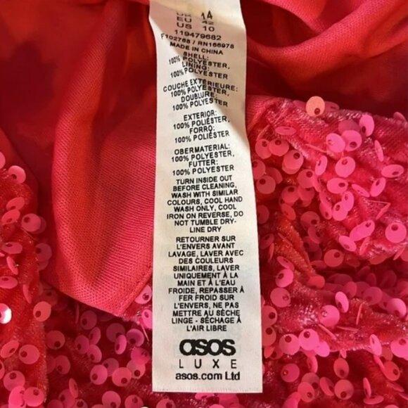 ASOS LUXE One Shoulder Asymmetric Draped Mini Dress Pink Sequin Size 10 NEW - Picture 15 of 16